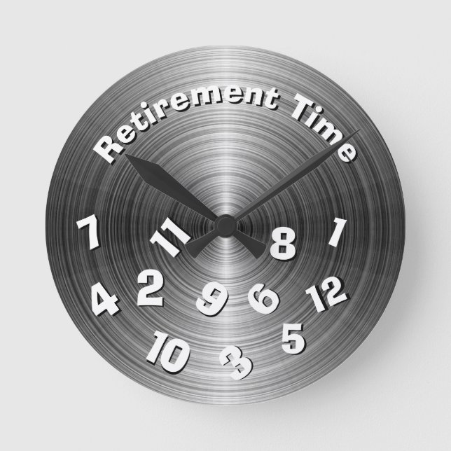 Silver Metallic Retirement Time Runde Wanduhr (Vorderseite)