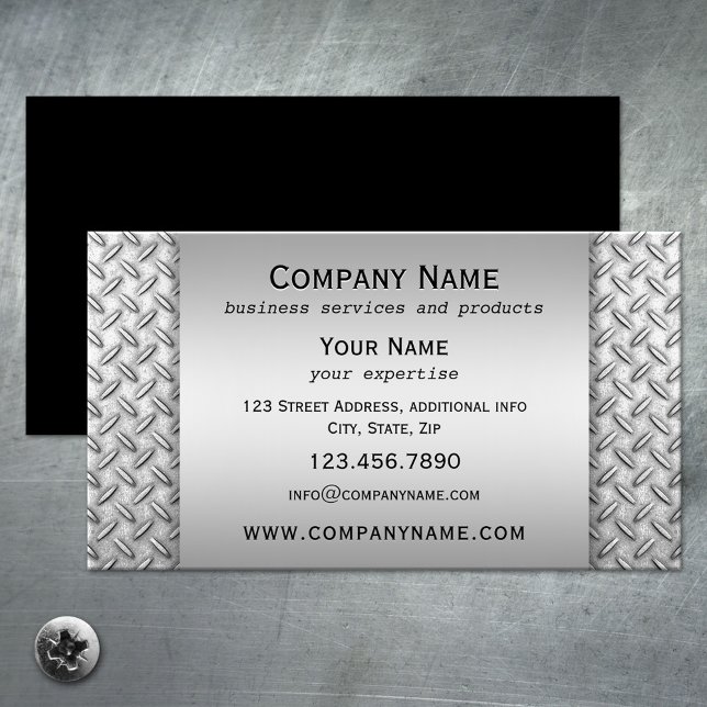 Silver Metallic Style Beruflich Business Card Visitenkarte (Metallic design business card for a builder, handyman, construction worker or technical professional)