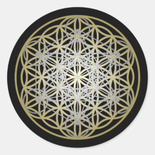 Silver Metatron's Cube Gold Blume of Life Runder Aufkleber