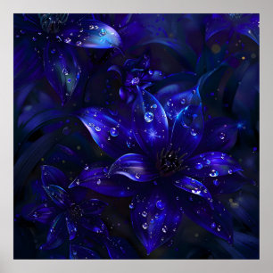 Silver Midnight Blooms Poster