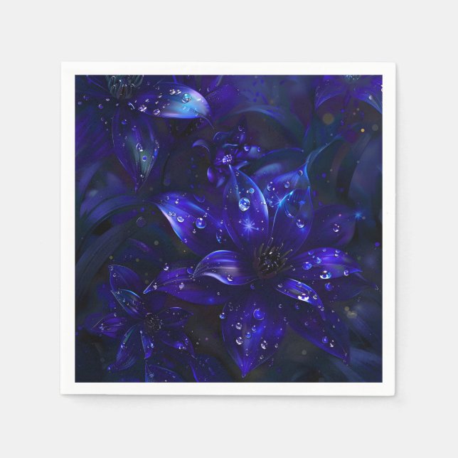Silver Midnight Blooms Serviette (Vorderseite)