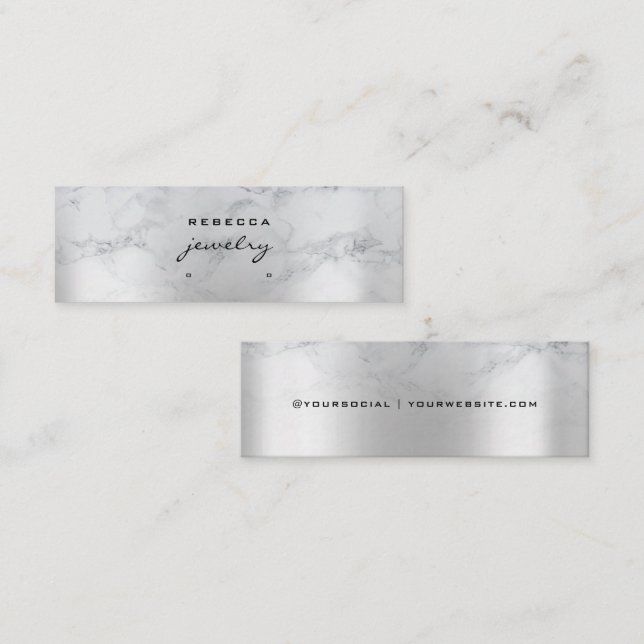Silver Minimal Marble Script Earring Display-Karte Mini Visitenkarte (Vorne/Hinten)