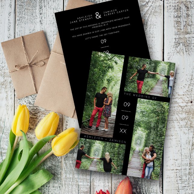 Silver Minimalist Modern 4 Photos Collage Wedding Folieneinladung (Von Creator hochgeladen)