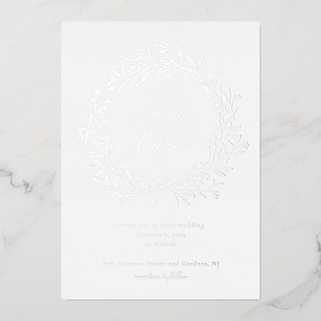Silver Minimalistisch Boho Floral Garden Folieneinladung (Vorderseite)