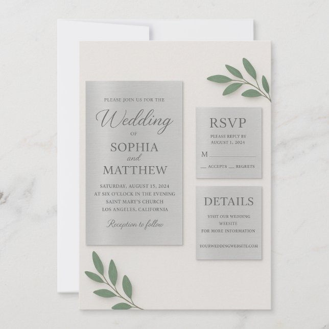 Silver Mirror Acrylic Wedding Invitation Set with  Einladung (Vorderseite)