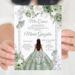 Silver Mis Quince Sage Green Floral Quinceañera Einladung<br><div class="desc">Sage Green & Silver Floral Quinceñera Einladung Mis Quince Anos,  15. Geburtstag, </div>