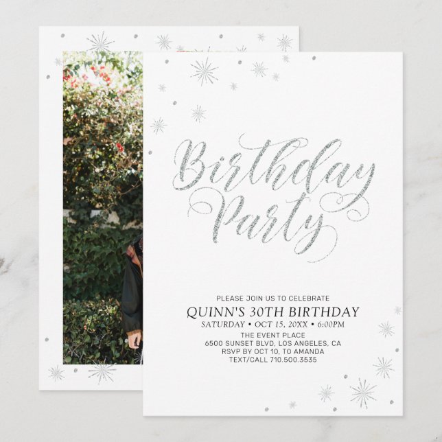 Silver Modern Chic Adult Geburtstagsparty Einladung (Vorne/Hinten)