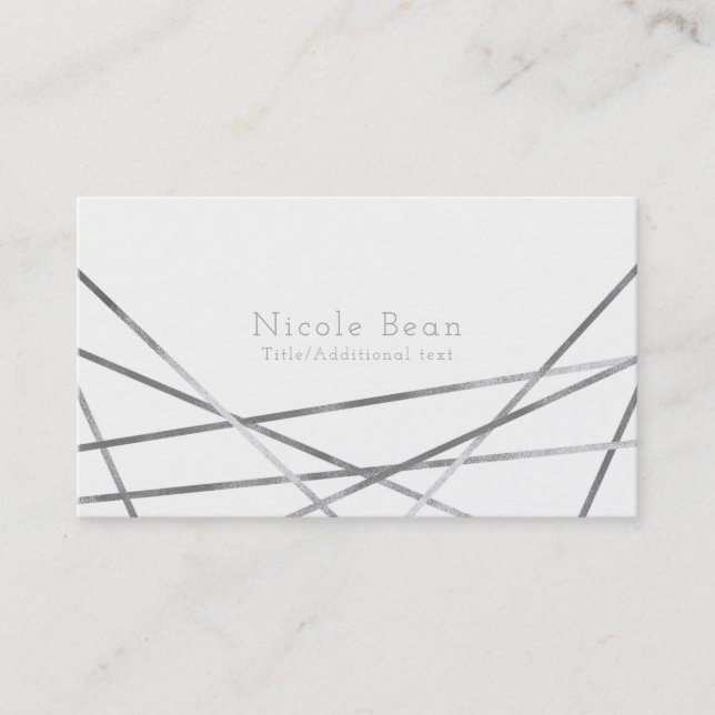Silver Modern Geometric Lines Glam Custom Chic Visitenkarte (Vorderseite)