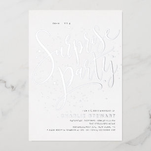 Silver Modern Simple Script Surprise Party Folieneinladung
