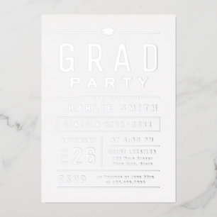 Silver Modern Simple Typografy Graduation Party Folieneinladung