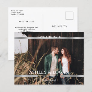 Silver Modern Wedding Save the Date Foto Ankündigungspostkarte