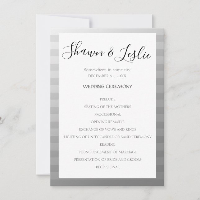Silver Modern Wedding Zeremony Program Einladung (Vorderseite)