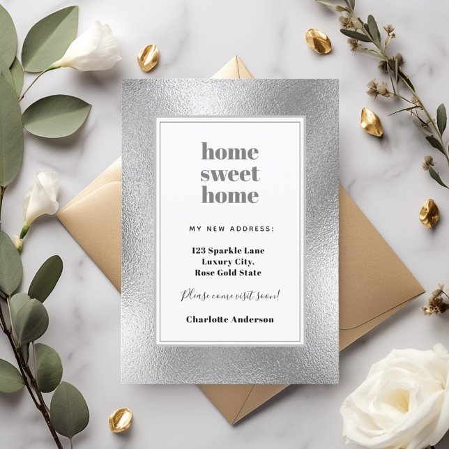 Silver moderner minimalistischer Zuhause-Sweet-Zuh Ankündigung (Von Creator hochgeladen)