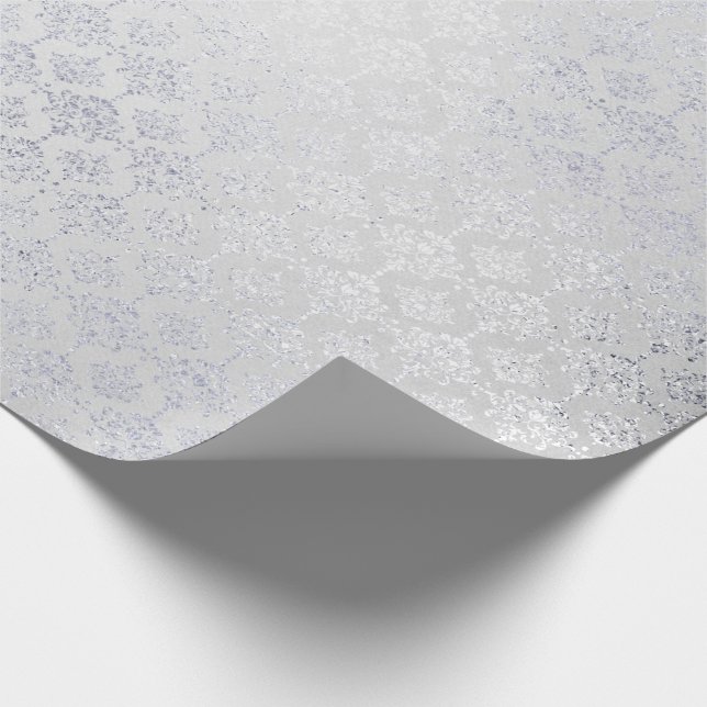 Silver Monochromatic Fairy Gray Royal Damask Flora Geschenkpapier (Ecke)