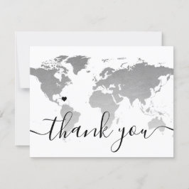 Silver Monochrome World Map Beach Wedding Foto Dankeskarte