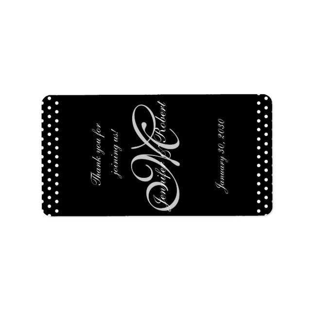Silver Monogram Black w Polka Dot Wedding LipBalm Adressaufkleber (Vorne)