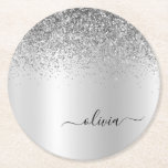 Silver Monogram Glitzer Sparkle Girly Script Runder Pappuntersetzer<br><div class="desc">Silberne Imitate belichten metallische Sparkle-Glitzer gebürstete Metal Monogram Name Paper Untersetzer. Dies macht den perfekten Abschluss,  Geburtstag,  Hochzeit,  Brautparty,  Jubiläum,  Babydusche oder Junggeselinnen-Abschied Geschenk für jemanden,  die Lieben glamourösen Luxus und schicke Stile.</div>