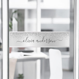 Silver Monogram Glitzer Sparkle Girly Script Türschild