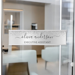 Silver Monogram Glitzer Sparkle Girly Script Türschild