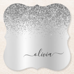 Silver Monogram Glitzer Sparkle Girly Script Untersetzer