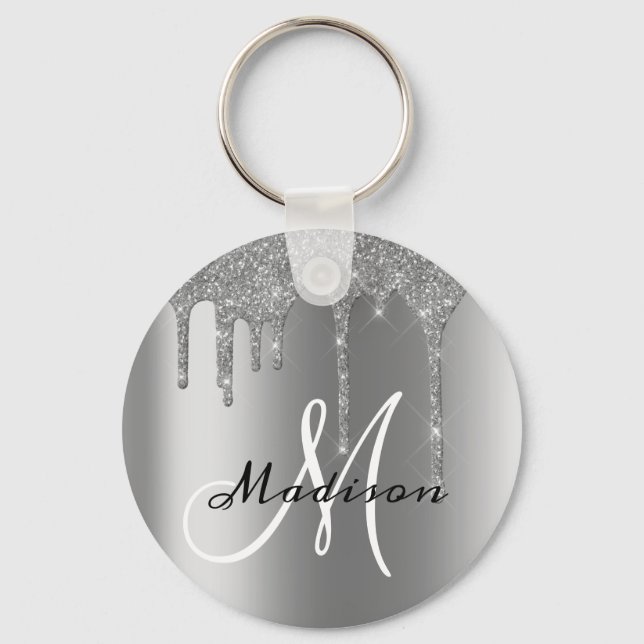 Silver Monogram Glitzer Tropfen Hübsch Schlüsselanhänger (Vorderseite)