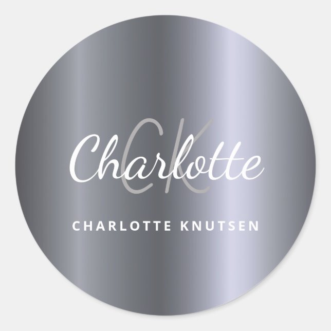 Silver Monogram Initial minimalistisches Skript Runder Aufkleber (Vorderseite)