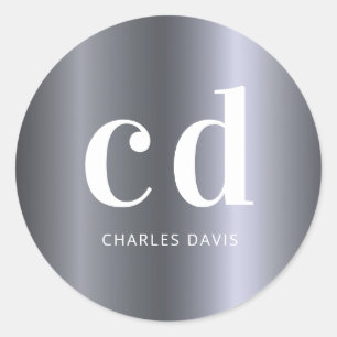 Silver Monogram Initialen minimalistisch modern Runder Aufkleber