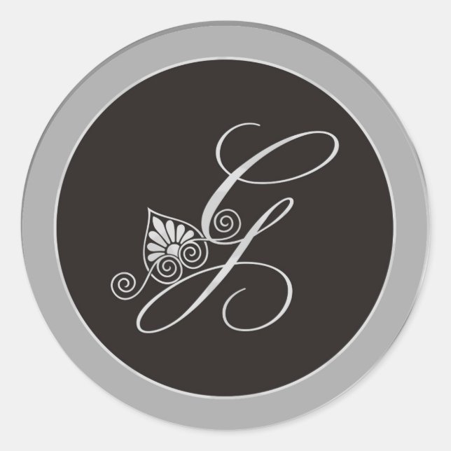 Silver Monogram Stickers:Initial G Runder Aufkleber (Vorderseite)