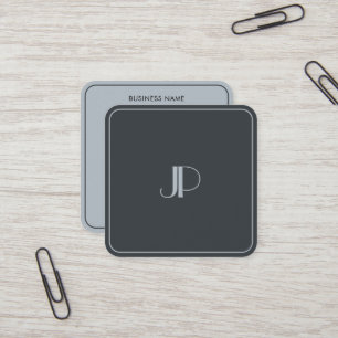 Silver Monogram Template Luxus Anthracite Grau Quadratische Visitenkarte
