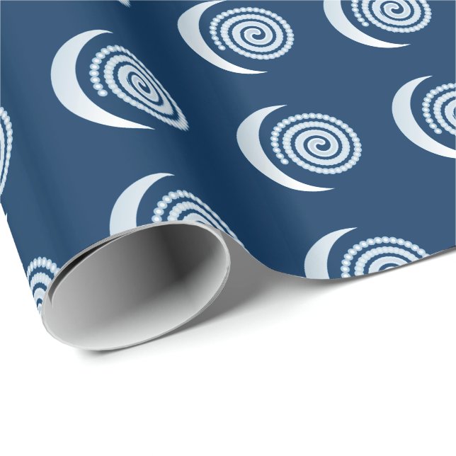Silver Moon Spiral auf dunkelblau Geschenkpapier (Rolleneckpunkt)