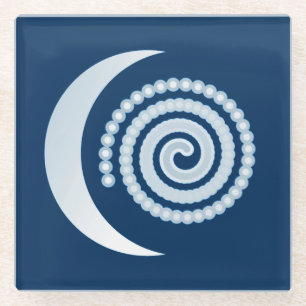 Silver Moon Spiral auf dunkelblau Glasuntersetzer