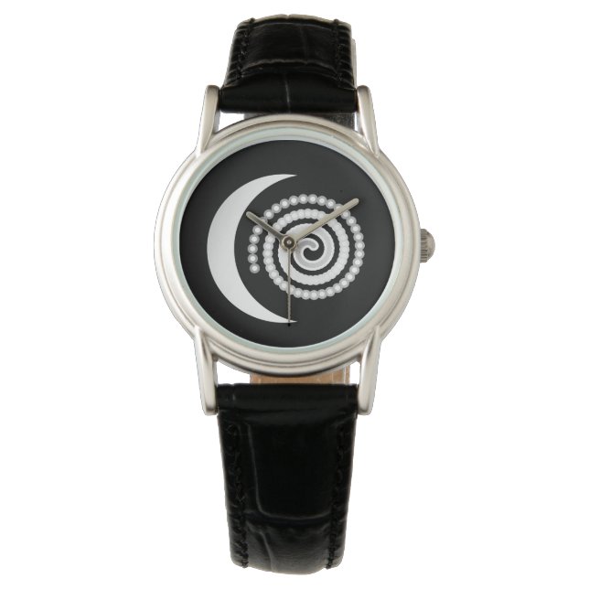 Silver Moon Spiral auf schwarz Armbanduhr (Vorderseite)