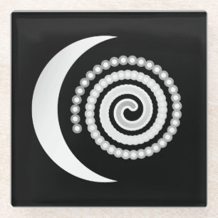 Silver Moon Spiral auf schwarz Glasuntersetzer