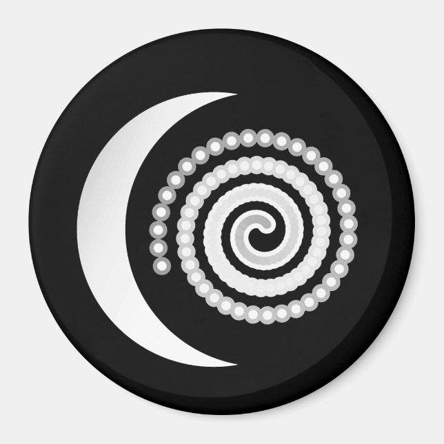 Silver Moon Spiral auf schwarz Magnet (Vorne)