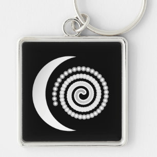 Silver Moon Spiral auf schwarz Schlüsselanhänger