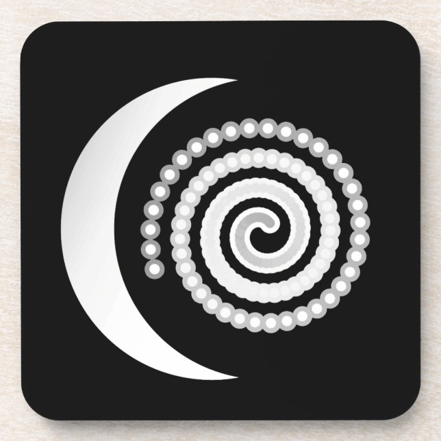 Silver Moon Spiral auf schwarz Untersetzer (Vorderseite)