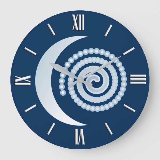 Silver Moon Spiral, dunkelblau Große Wanduhr (Vorderseite)