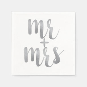 Silver Mr. & Mrs. Cocktail Servietten, Folie Schri Serviette