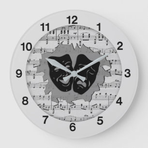 Silver Music and Theater Masken Große Uhr