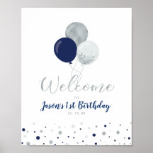 Silver & Navy Balloons | Junge 1. Geburtstag Willk