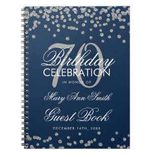 Silver Navy Blue 70. Geburtstag Gästebuch Confetti Notizblock