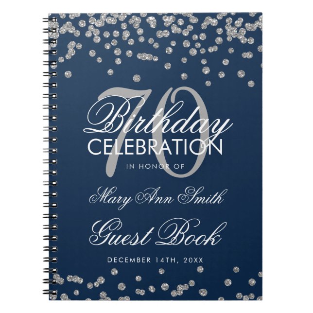 Silver Navy Blue 70. Geburtstag Gästebuch Confetti Notizblock (Vorderseite)