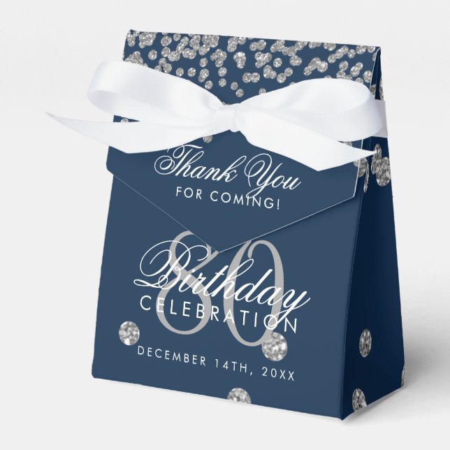 Silver Navy Blue 80. Geburtstag Danke Confetti Geschenkschachtel (Vorderseite)