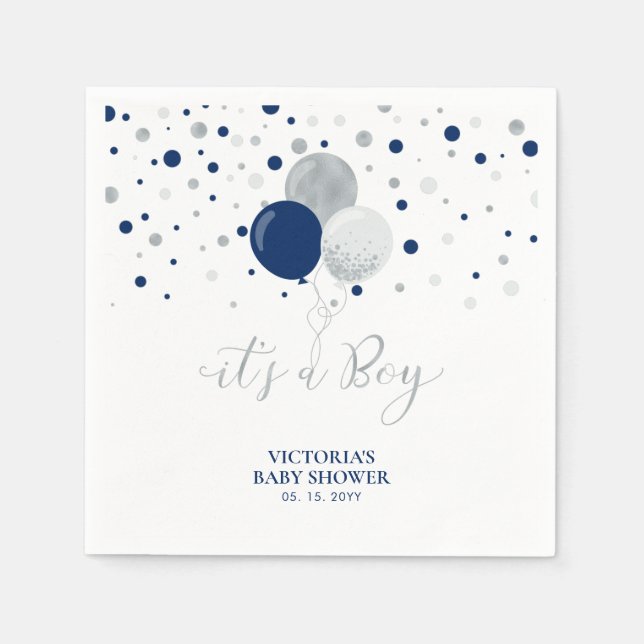 Silver & Navy Blue Es ist eine Baby-Dusche Napkins Serviette (Vorderseite)