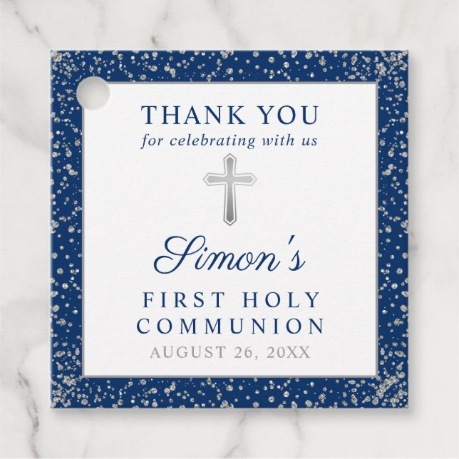 Silver Navy Blue First Heilige Kommune Vielen Dank Geschenkanhänger (Vorderseite)