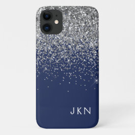Silver Navy Blue Girl Glitzer Sparkle Monogram Case-Mate iPhone Hülle