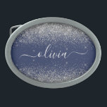 Silver Navy Blue Girl Glitzer Sparkle Monogram Ovale Gürtelschnalle<br><div class="desc">Navy Blue und Silver Sparkle Glitzer Script Monogram Name Gelt Buckle. Das macht den perfekten Abschluss,  süß 16 16.,  18.,  21.,  30.,  40.,  50.,  60.,  70.,  80.,  90.,  100. Geburtstag,  Hochzeit,  Brautparty,  Jubiläum,  Babydusche oder Junggeselinnen-Abschied Geschenk für jemanden,  der Luxus und Chic Stil Lieben glänze.</div>
