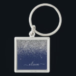 Silver Navy Blue Girl Glitzer Sparkle Monogram Schlüsselanhänger<br><div class="desc">Silver und Navy Blue Sparkle Glitzer Script Monogram Name Keychains (Key Chain). Das macht den perfekten 16 Geburtstag,  Hochzeit,  Brautparty,  Jubiläum,  Babydusche oder Junggeselinnen-Abschied Geschenk für jemanden,  der Lieben glamourösen Luxus und schicke Stile.</div>