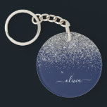 Silver Navy Blue Girl Glitzer Sparkle Monogram Schlüsselanhänger<br><div class="desc">Silver und Navy Blue Sparkle Glitzer Script Monogram Name Schlüsselanhänger. Das macht den perfekten 16 Geburtstag,  Hochzeit,  Brautparty,  Jubiläum,  Babydusche oder Junggeselinnen-Abschied Geschenk für jemanden,  der Lieben glamourösen Luxus und schicke Stile.</div>