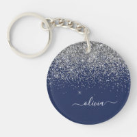 Silver Navy Blue Girl Glitzer Sparkle Monogram